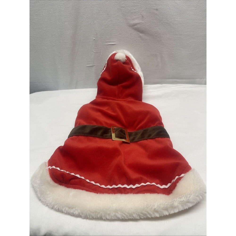 Pet Holiday Hooded Santa Costume Brown Belt Puppy Dog Size Medium Christmas Cute